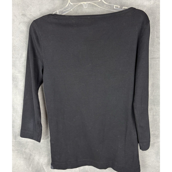 Three Dots Essential Heritage Knit British T-Shirt Size L Black 3/4 Sleeve - Picture 4 of 13